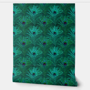 Elegante groene glitter pauwenveren chic behang