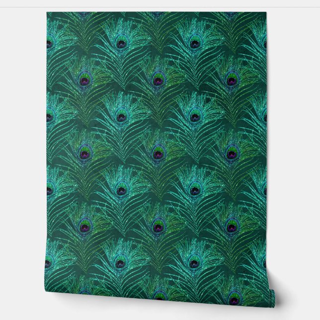 Elegante groene glitter pauwenveren chic behang (Afrollen)