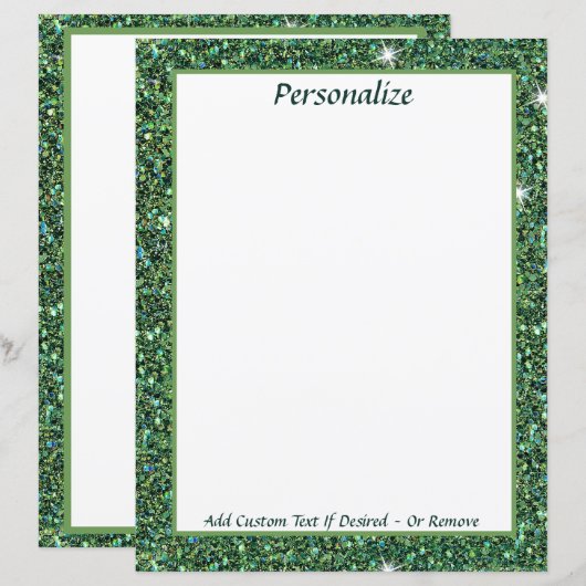 Elegante groene glitter personaliseert briefpapier (Voorkant / Achterkant)