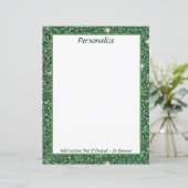 Elegante groene glitter personaliseert briefpapier (Staand voorkant)