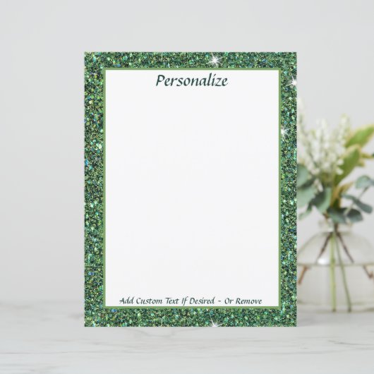 Elegante groene glitter personaliseert briefpapier (Staand voorkant)