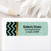 Elegante groene glitter zwart chevron gouden accen etiket (Insitu)