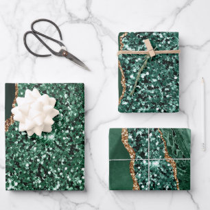 Elegante groene glitters ocean agaat verjaardagsfe inpakpapier vel