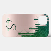 Elegante groene glitterslierten roosgoud Case-Mate iPhone case (Achterkant (horizontaal))