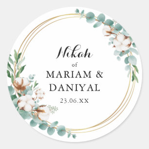 Elegante groene goud bloemstuk islamitische bruilo ronde sticker