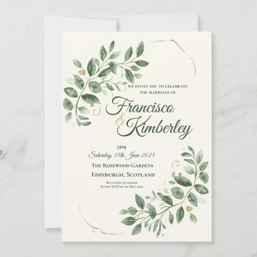 Elegante Groene Goud Botanische Script Personalise Kaart (Voorkant)