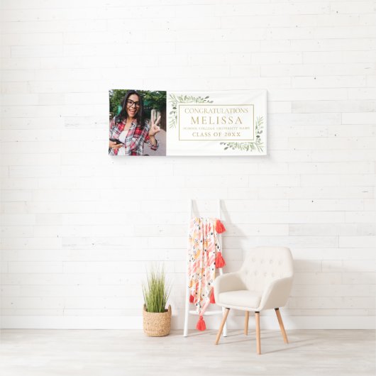 Elegante Groene Goud Foto Afstudeerbanner Spandoek (Insitu)