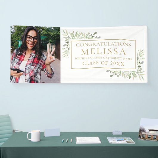 Elegante Groene Goud Foto Afstudeerbanner Spandoek (Beurs)