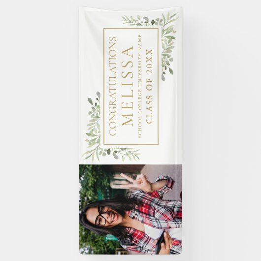 Elegante Groene Goud Foto Afstudeerbanner Spandoek (Verticaal)