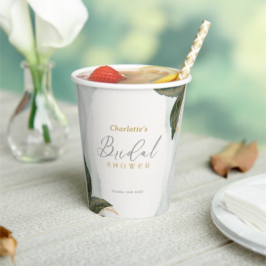Elegante groene goud waterverf bruidsdouche papieren bekers (Insitu)