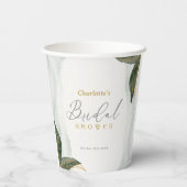 Elegante groene goud waterverf bruidsdouche papieren bekers (Achterkant)
