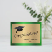 Elegante groene gouden afstudeerhoed gefeliciteerd briefkaart (Staand voorkant)