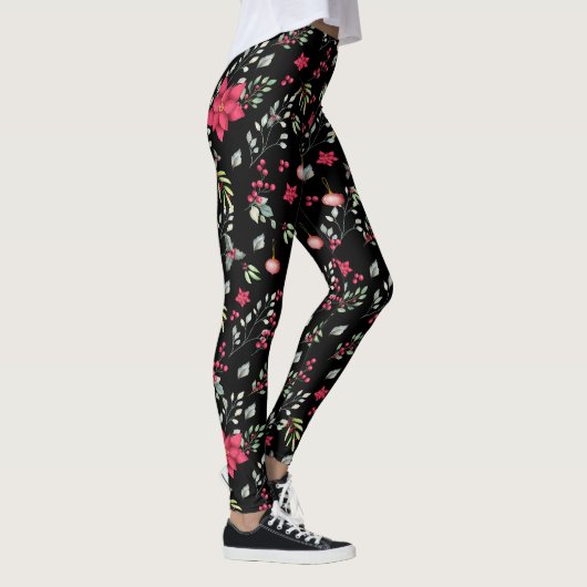 Elegante groene gouden bladeren en rode Holly bess Leggings (Rechts)