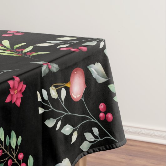 Elegante groene gouden bladeren en rode Holly bess Tafelkleed (Voorbeeld)