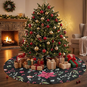 Elegante groene gouden bladeren en rode hulstbesse kerstboom rok