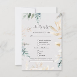 Elegante groene gouden bladeren nummer verzoek bru RSVP kaartje