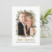 Elegante groene gouden boog aangepaste foto kerst feestdagenkaart (Staand voorkant)