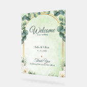 Elegante Groene Gouden Boog Bruiloft Verwelkoming Acryl Bord (Hoek)