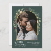 Elegante groene gouden boog Prettig Kerstmis Foto Feestdagenkaart (Voorkant)