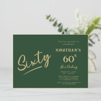 Elegante groene gouden borstelschrift 60e verjaard kaart
