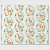 Elegante groene gouden bosherten Baby Fawn Cadeaupapier (Vlak)