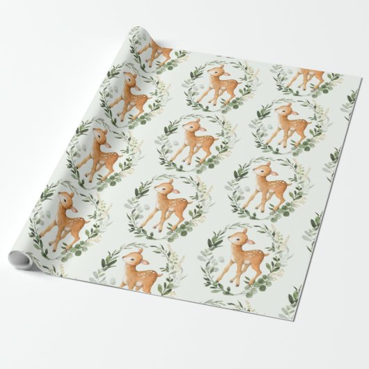 Elegante groene gouden bosherten Baby Fawn Cadeaupapier (Uitgerold)
