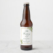Elegante Groene Gouden Botanische Douane Huwelijk Bier Etiket (Voorkant)