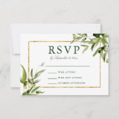 Elegante groene gouden botanische huwelijksrank RSVP kaartje (Voorkant)