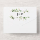 Elegante groene & gouden bruiloft all in one uitnodiging (Achterkant)