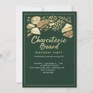 Elegante groene & gouden charcuterie bord verjaard kaart