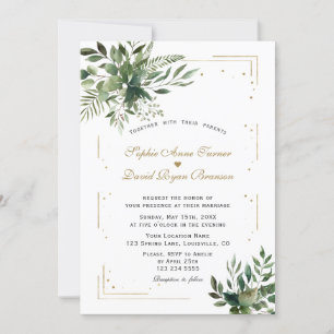 Elegante groene gouden confetti bruiloft kaart