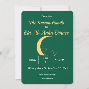 Elegante groene gouden Eid-al-adha-diner Kaart
