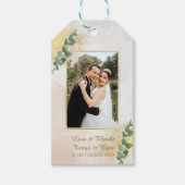 Elegante groene & gouden foto bruiloft cadeaulabel (Voorkant)