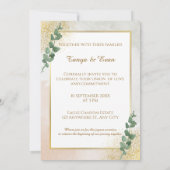 Elegante groene & gouden foto bruiloft uitnodiging (Achterkant)