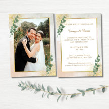 Elegante groene & gouden foto-huwelijksuitnodiging
