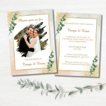 Elegante groene & gouden foto-huwelijksuitnodiging