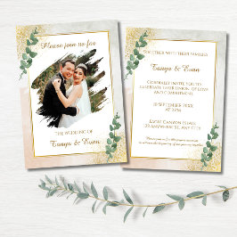 Elegante groene & gouden foto-huwelijksuitnodiging kaart