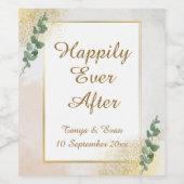 Elegante Groene & Gouden Foto Trouwfles Wijn Etiket (Enkel label)