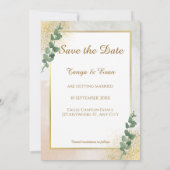 Elegante Groene & Gouden Fotobruiloft Save the Dat Kaart (Achterkant)