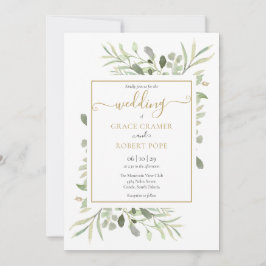 Elegante groene gouden geometrische script bruilof kaart