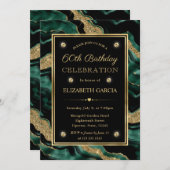 Elegante Groene & Gouden Glitter Agaat 60ste Verja Kaart (Voorkant / Achterkant)