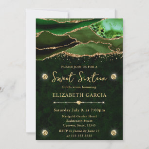 Elegante Groene Gouden Glitter Agate Sweet Sixteen Kaart