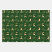 Elegante groene gouden glitter sterren en rendiere inpakpapier vel (Voorkant 3)