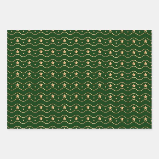 Elegante groene gouden glitter sterren en rendiere inpakpapier vel (Voorkant 2)