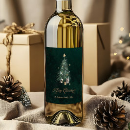Elegante groene gouden kerstboom wijn etiket