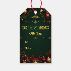 Elegante groene gouden kerstcadeautag cadeaulabel
