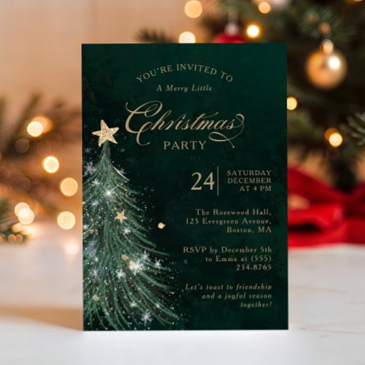 Elegante groene gouden kerstfeest uitnodiging