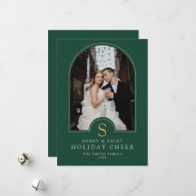 Elegante groene gouden kerstfoto groet van de fami