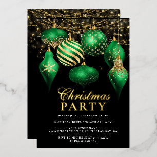 Elegante groene gouden kerstparty-versiering folie uitnodiging