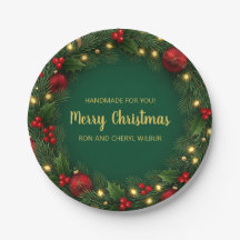 Elegante groene gouden kerstvakantie papieren bord